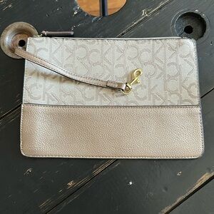 Calvin Klein Signature Jacquard and Pebbled Leather Pouch/Wristlet
